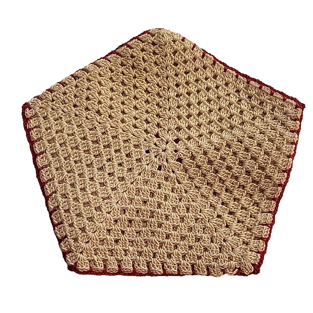 VTG LOT OF 4 HAND CROCHET RED & WHITE POTHOLDER POLYGON COTTAGECORE GRANNYCORE